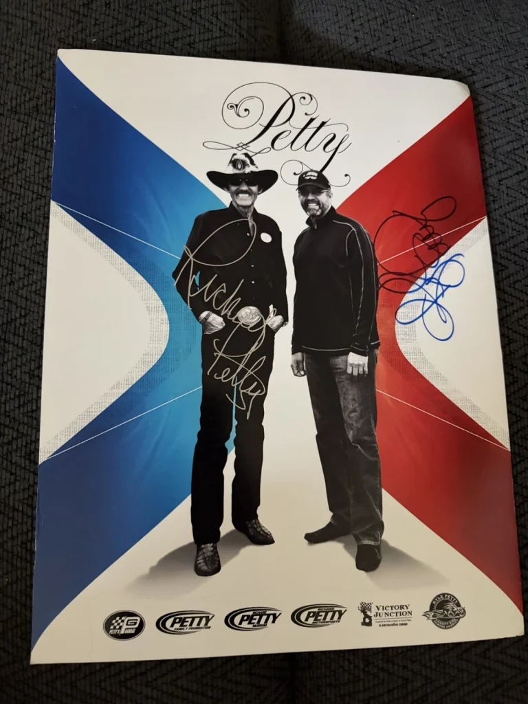 Kyle & Richard Petty Signed Promo Card  NASCAR Crease Top Left