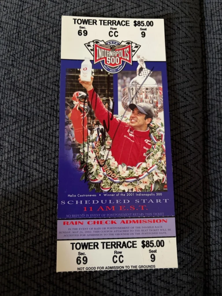 Helio Castroneves (2001 Winner) Signed Indianapolis Indy 500 Ticket 2002 Race