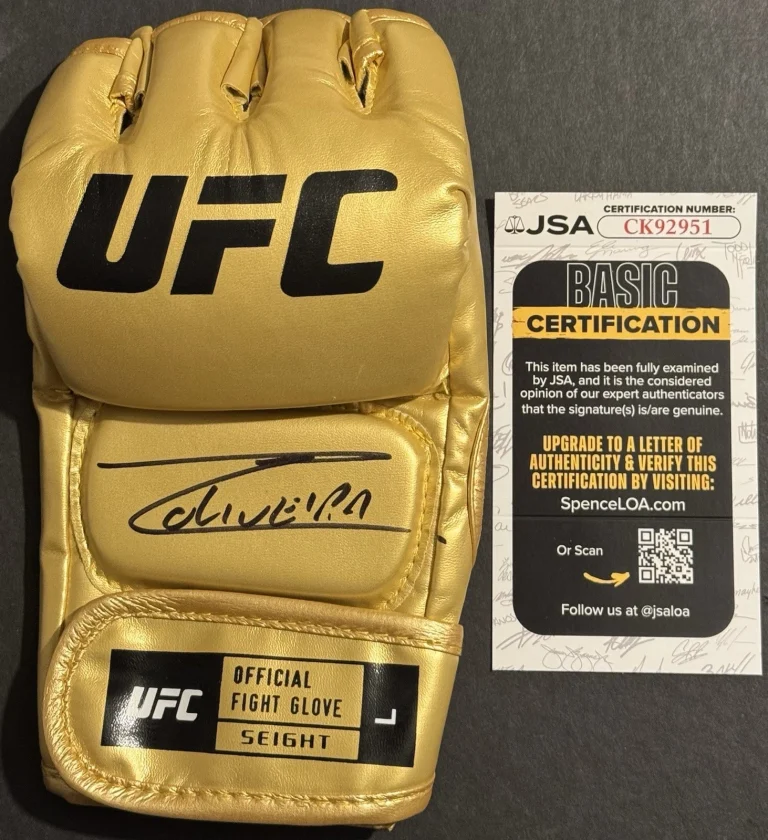 Charles Oliveira Signed Autographed UFC Fighter Gold Glove MMA BMF JSA COA
