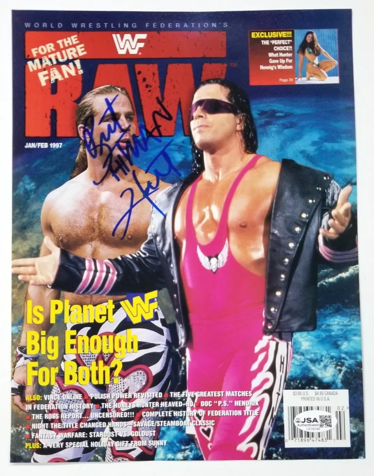 Bret The Hitman Hart hand SIGNED Mag Cover Page JSA COA Autographed WWE WCW