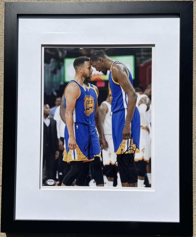 PSA/DNA Warriors STEPHEN CURRY KEVIN DURANT Autographed FRAMED 11x14 Photo AUTO
