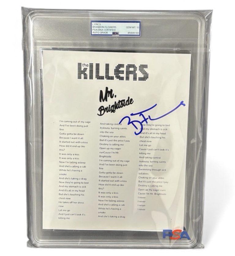 Brandon Flowers Signed The Killers Mr. Brightside 8x10 Lyrics Sheet PSA AUTO 10