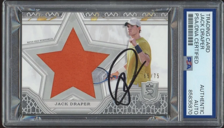 2024 Topps Tennis Royalty Jack Draper Star Relic Adelaide Final /75 PSA AUTO RC
