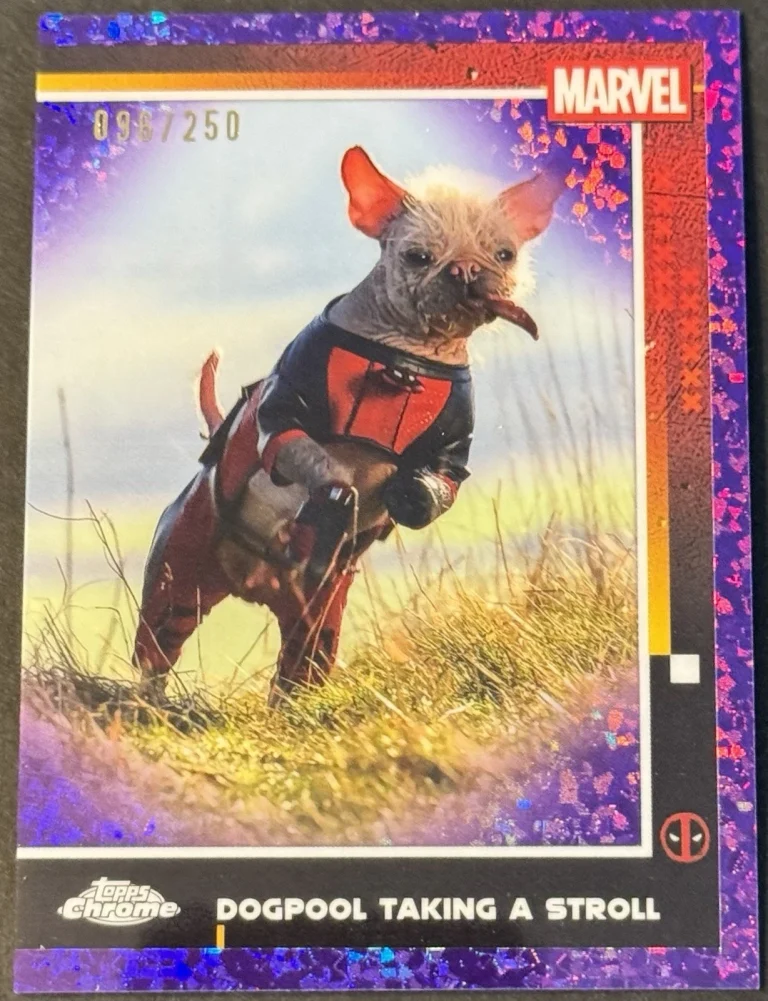 2025 Topps Chrome Deadpool #73 Dogpool Takes A Stroll Purple Diamond #'d /250