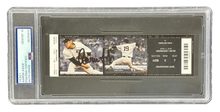 Aaron Judge Signed 1st Home Run HR 2018 April 4th Yankees Ticket PSA PSA/DNA 10