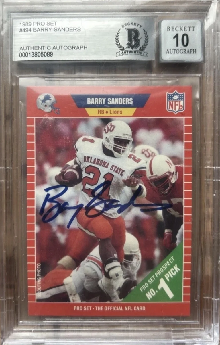 Barry Sanders Signed 1989 Pro Set #494 Rookie Card RC Beckett BAS 10 Auto