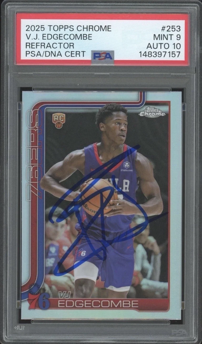 2025 Topps Chrome NBA #253 VJ Edgecombe Signed Refractor Rookie PSA 9/AUTO 10 RC