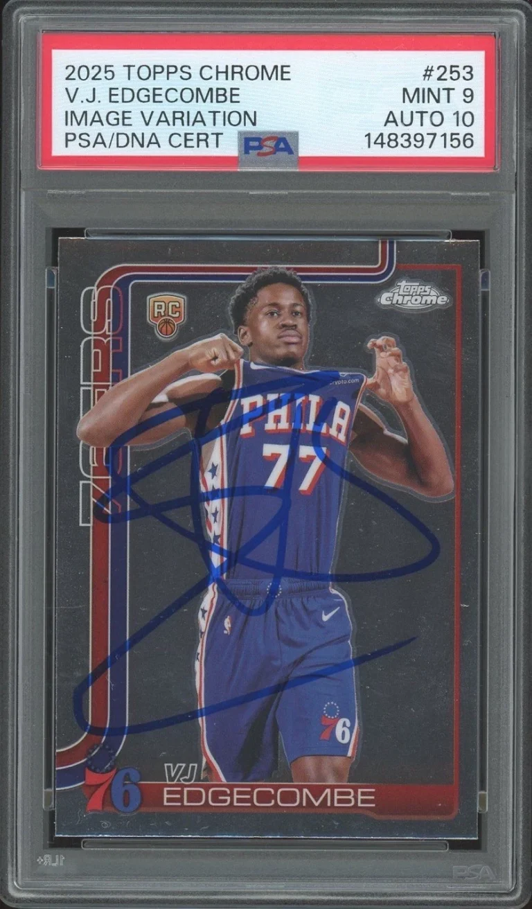 2025 Topps Chrome NBA #253 VJ Edgecombe Image Variation Rookie PSA 9/AUTO 10 RC