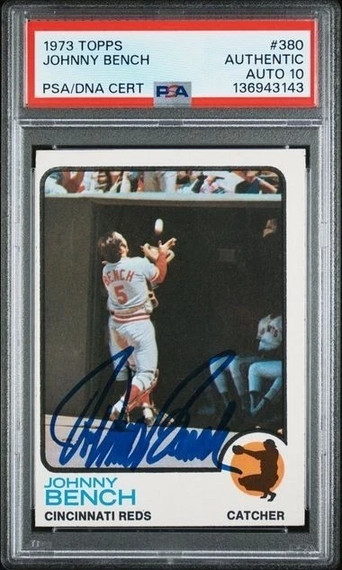 Johnny Bench Signed 1973 Topps #380 Baseball Card PSA DNA Auto 10