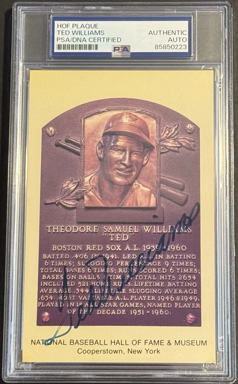 Ted Williams PSA/DNA Signed Hall of Fame HOF Plaque Postcard Red Sox Auto