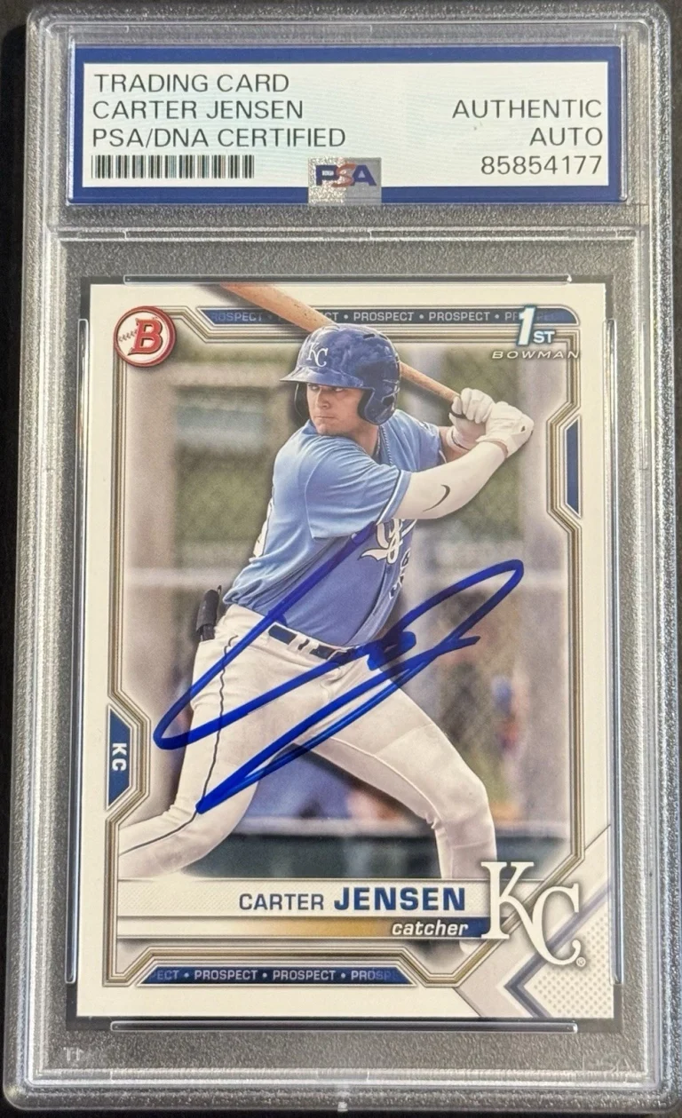 Carter Jensen Signed 2021 Bowman 1st Rookie Card On Card PSA/DNA Slabbed Royals