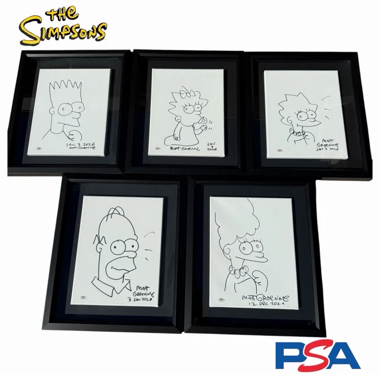 Matt Groening Signed + Sketched The Simpsons Family 11x14 Framed Canvas PSA AUTO