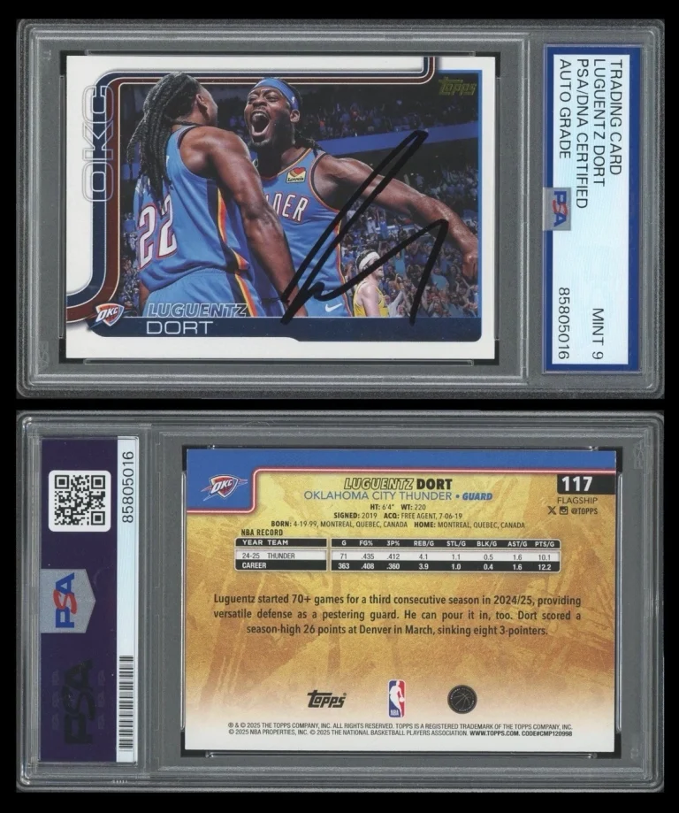 2025 Topps NBA #117 Luguentz Dort Signed Golden Mirror SSP Card PSA/DNA AUTO 9