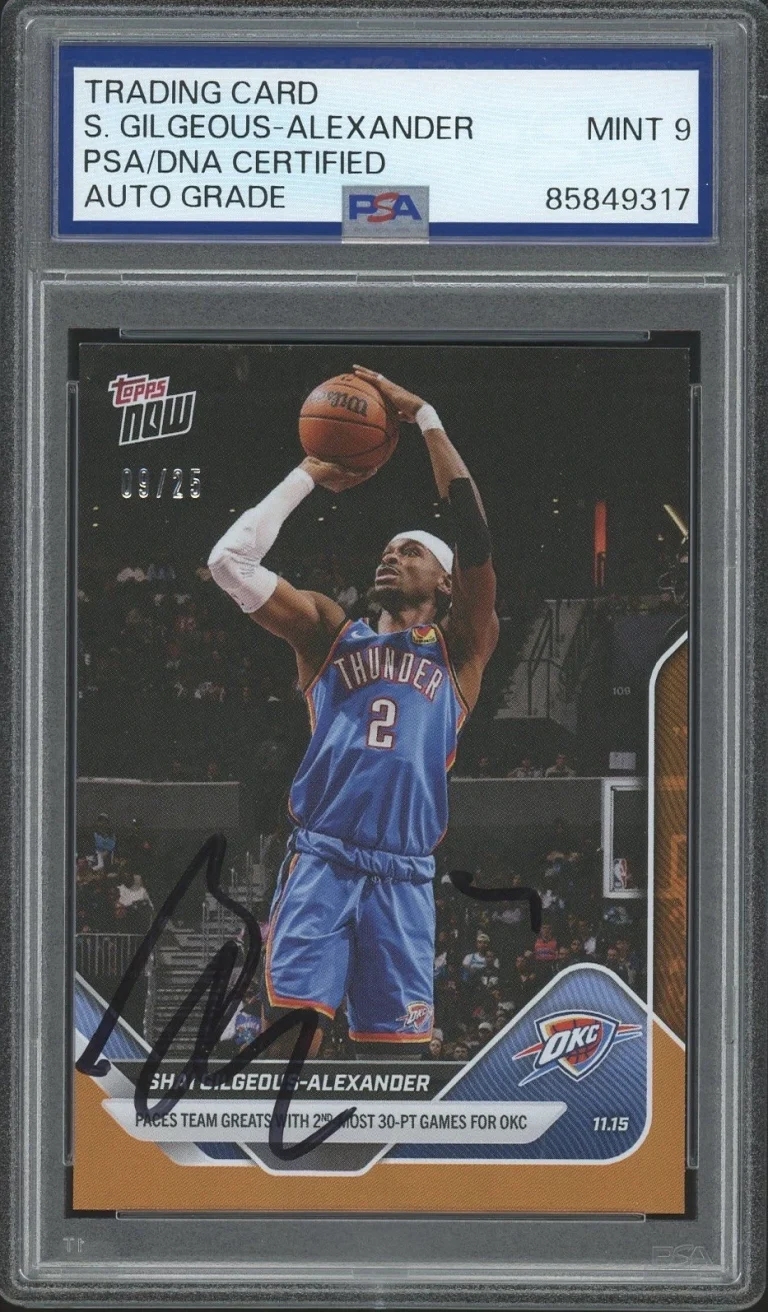 2025 Topps Now NBA #56 Shai Gilgeous-Alexander Orange Foil /25 PSA/DNA AUTO 9