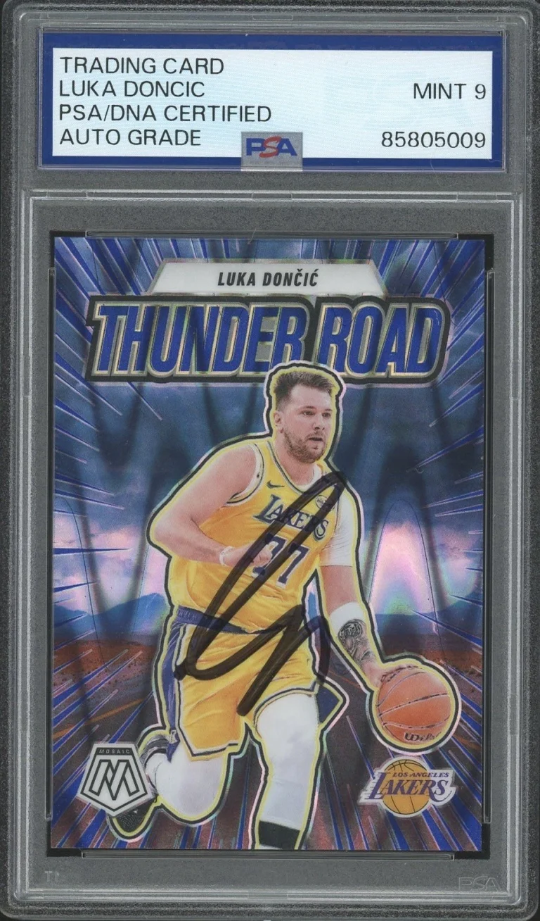 2024-25 Panini Mosaic #1 Luka Doncic Thunder Road Blue Seismic /149 PSA AUTO 9