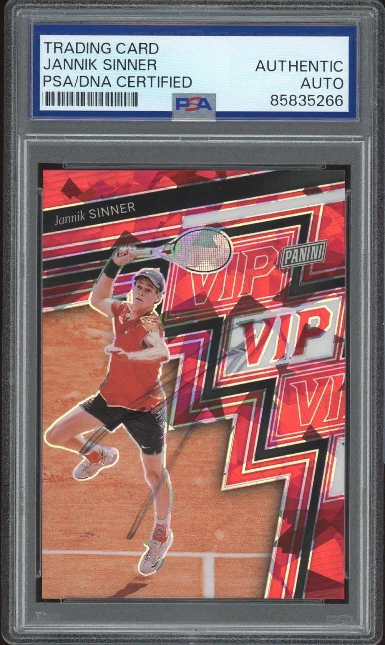2025 Panini The National #JS Jannik Sinner Red Cracked Ice Rookie /99 PSA AUTO