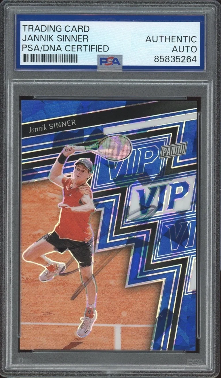 2025 Panini The National #JS Jannik Sinner Blue Cracked Ice Rookie /75 PSA AUTO