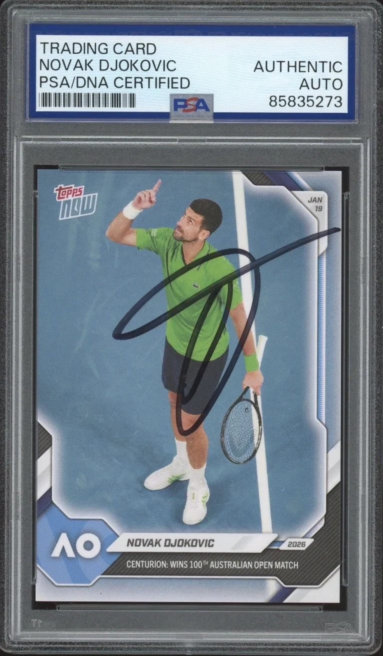 2026 Topps Now Tennis Novak Djokovic Signed Australian Open 100th Win PSA AUTO