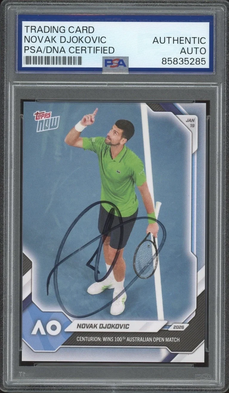 2026 Topps Now Tennis Novak Djokovic Signed Australian Open 100th Win PSA AUTO