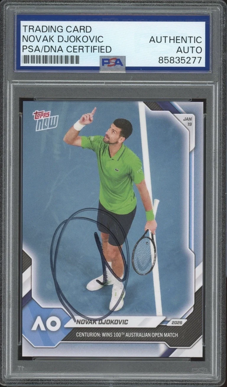 2026 Topps Now Tennis Novak Djokovic Signed Australian Open 100th Win PSA AUTO