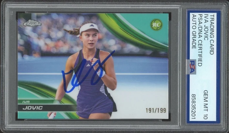 2025 Topps Chrome Tennis #208 Iva Jovic Aqua Refractor Rookie /199 PSA AUTO 10