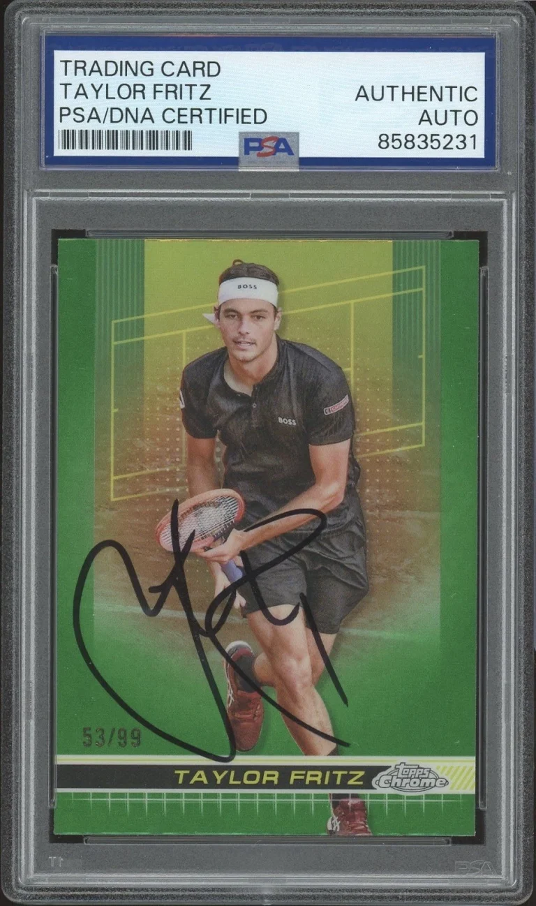 2024 Topps Chrome Tennis #82 Taylor Fritz Signed Green Refractor /99 PSA AUTO