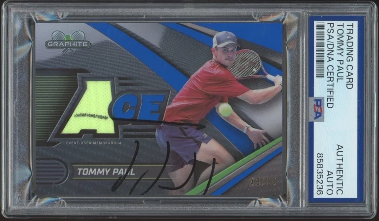 2024 Topps Graphite Tennis Tommy Paul Signed Blue Ace Relics /50 PSA/DNA AUTO