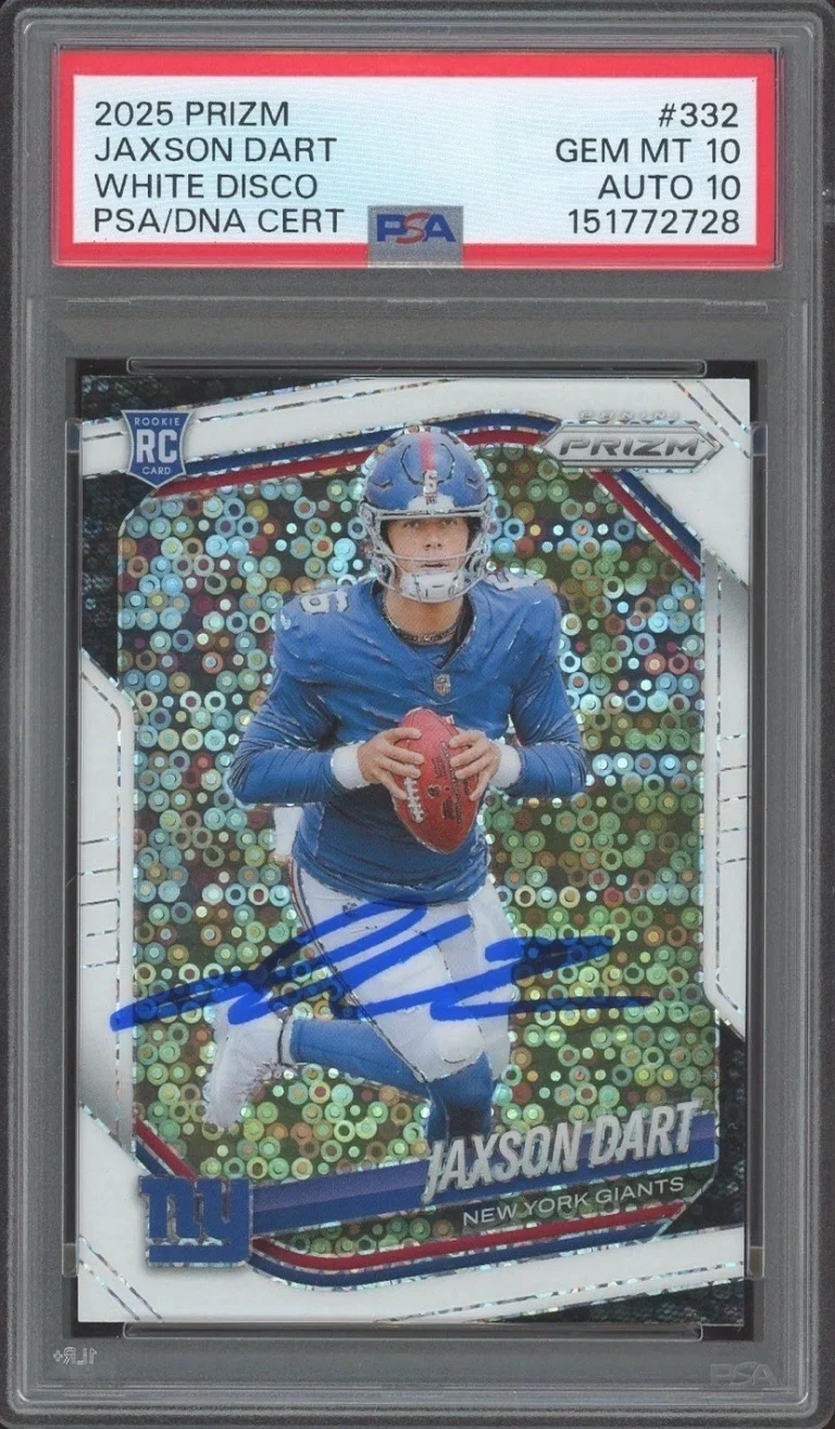 2025 Panini Prizm #332 Jaxson Dart Signed White Disco Rookie Card PSA 10/AUTO 10