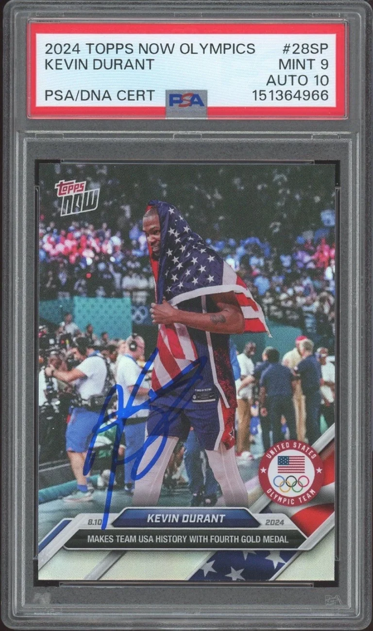 2024 Topps Now Olympics #28SP Kevin Durant Signed USA GOLD MEDAL PSA 9/AUTO 10