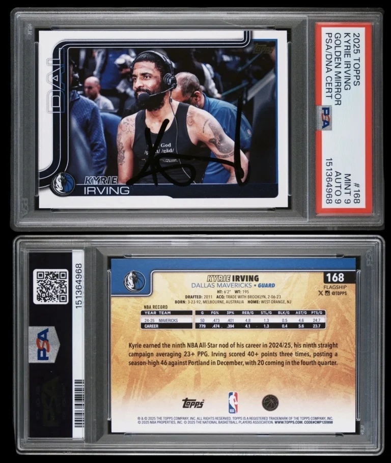 2025 Topps NBA #168 Kyrie Irving Signed Golden Mirror SSP Card PSA MINT 9/AUTO 9