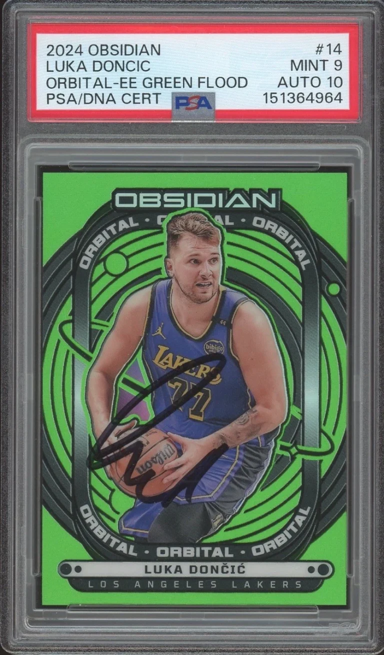 2024 Panini Obsidian #14 Luka Doncic Electric Etch Green Flood /25 PSA 9/AUTO 10
