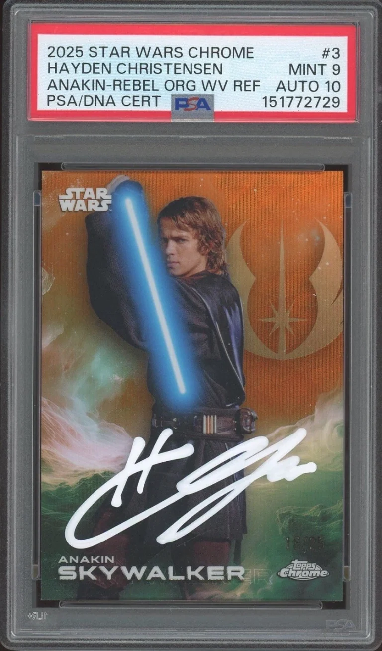 2025 Chrome Star Wars Hayden Christensen Anakin Orange Wave /25 PSA 9/AUTO 10