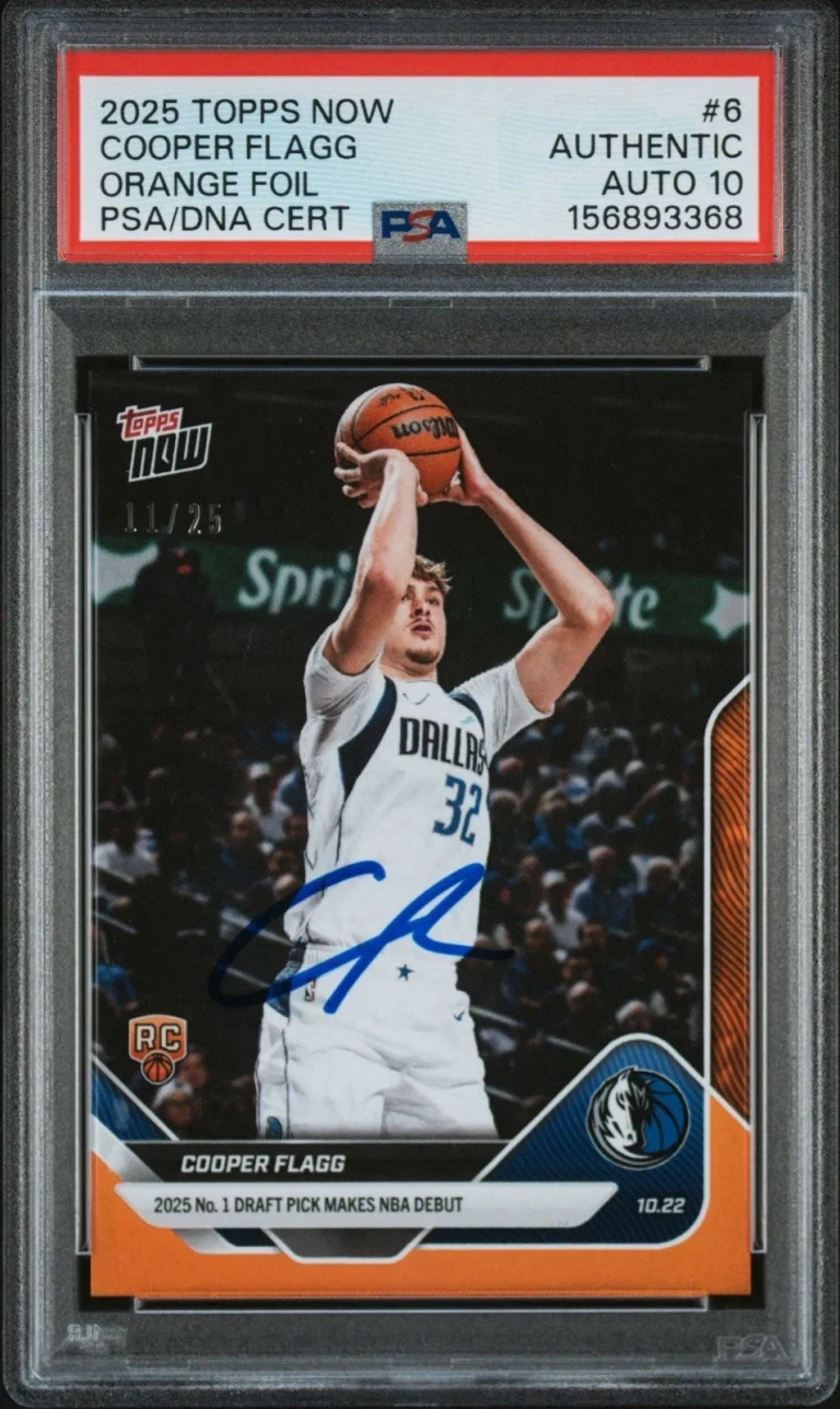 2025 Topps Now #6 Cooper Flagg Signed NBA DEBUT Orange Foil /25 PSA AUTO 10 RC