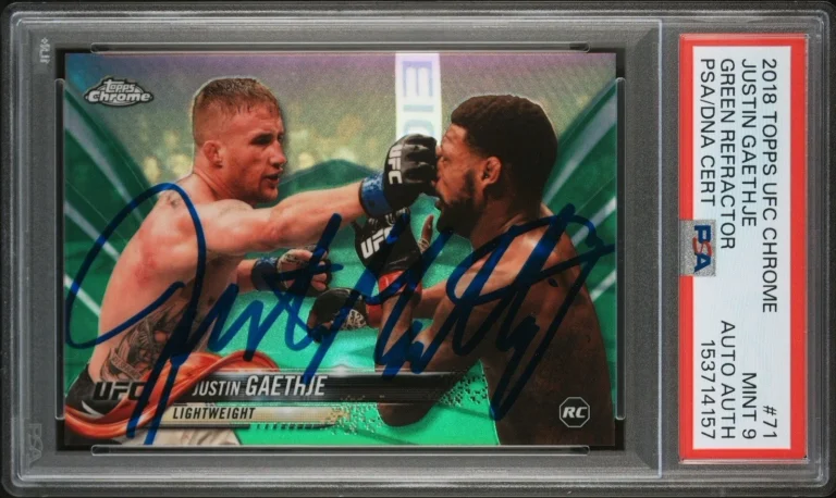 2018 Topps Chrome UFC #71 Justin Gaethje Green Refractor Rookie Auto /99 PSA 9