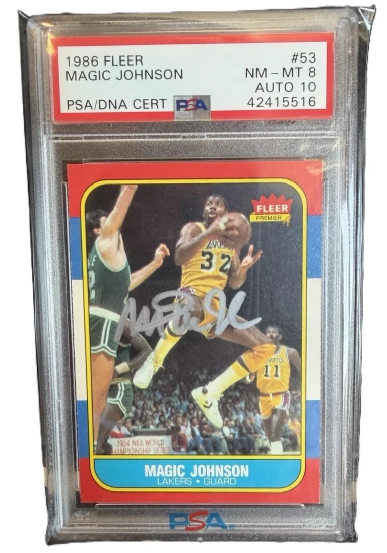 Magic Johnson Signed 1986 Fleer #53 Rookie Card RC PSA 8 10 Auto