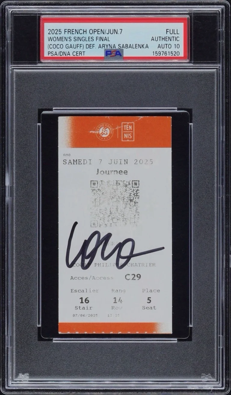 Coco Gauff Signed 2025 Roland Garros French Open Champion Ticket PSA 10 AUTO