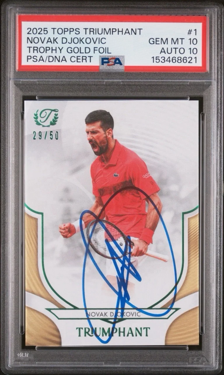 2025 Topps Triumphant #1 Novak Djokovic Trophy Gold Foil /50 PSA 10/AUTO 10