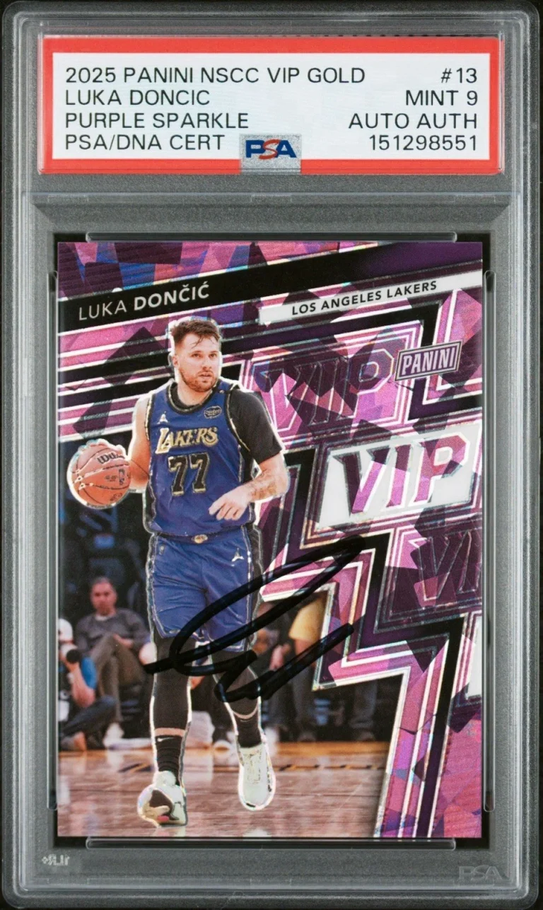 2025 Panini NSCC VIP GOLD #13 Luka Doncic Purple Sparkle /50 Auto PSA 9 LAKERS