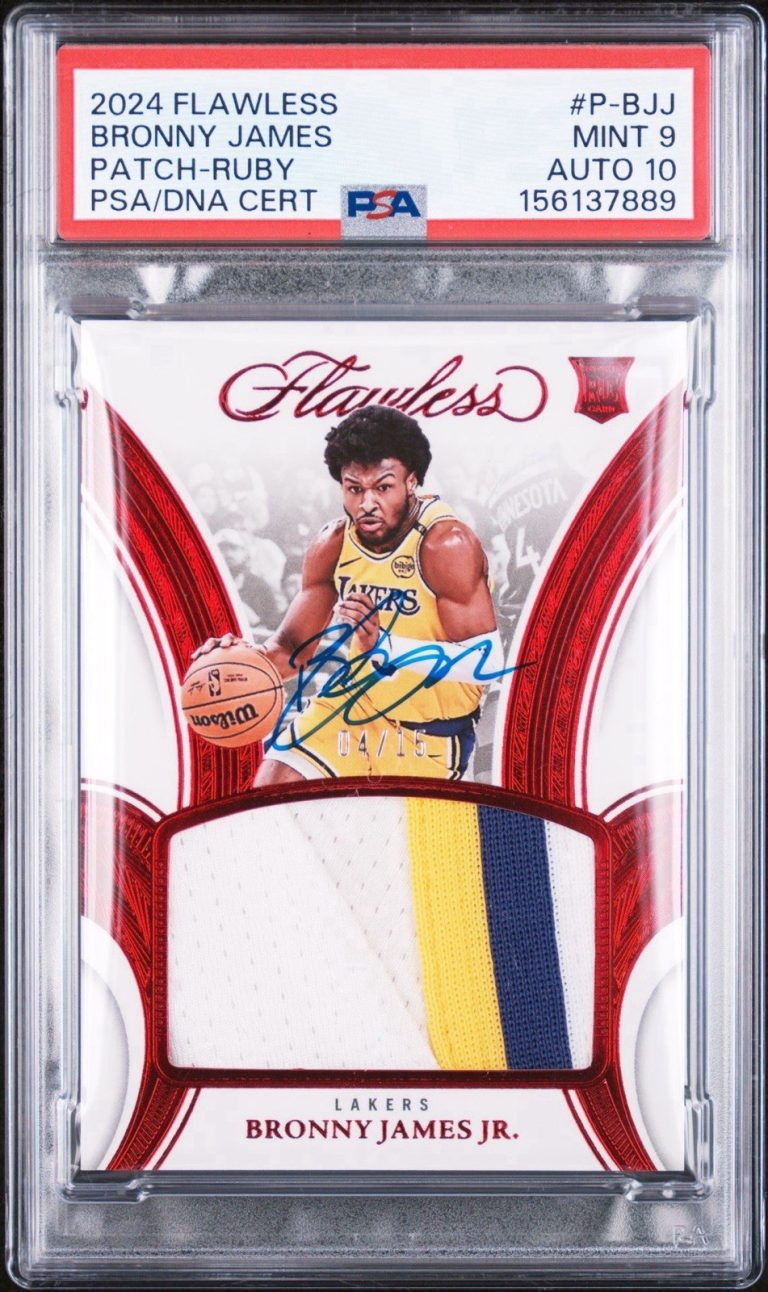 2024 Panini Flawless #P-BJJ Bronny James Jr. Rookie Ruby Patch /15 PSA 9/AUTO 10