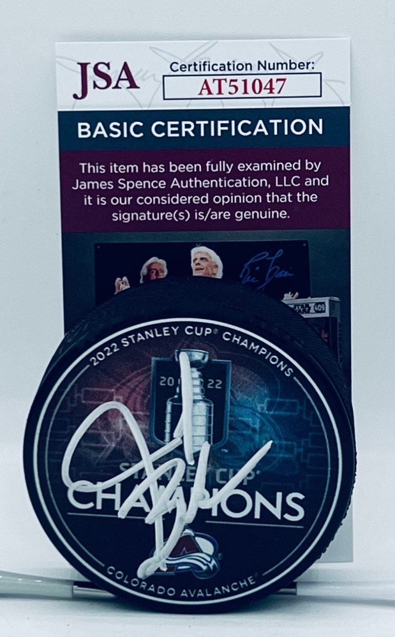 Jared Bednar signed Colorado Avalanche 2022 Stanley Cup Champs Puck JSA COA