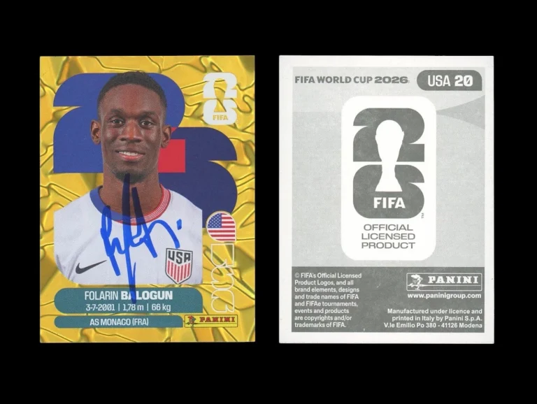 2026 Panini World Cup Folarin Balogun Signed Gold Crumple Sticker AUTO RC USMNT