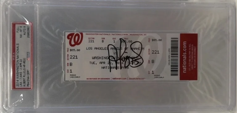 Albert Pujols Signed 500th Home Run April 22nd, 2014 Full Ticket PSA 8 9 Auto