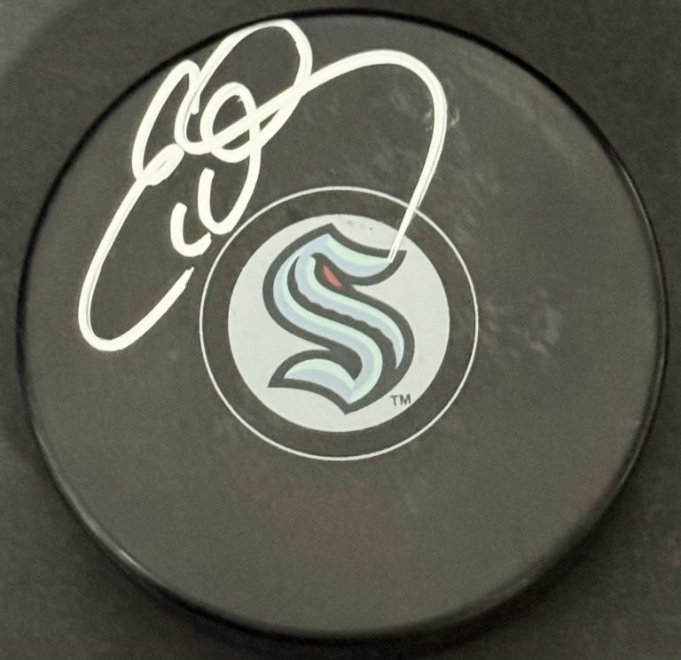 Ed Olczyk Signed Autographed Seattle Kracken Logo Hockey Puck PSA/DNA