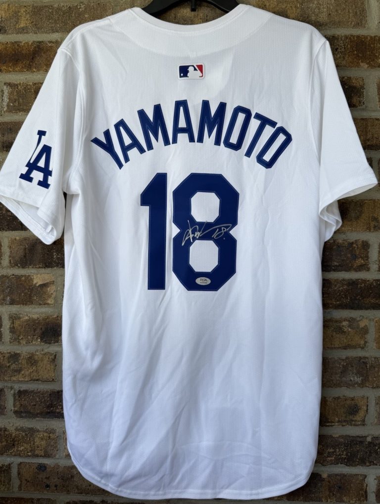 YOSHINOBU YAMAMOTO Autographed Signed Dodgers White Nike Baseball Jersey PSA/DNA
