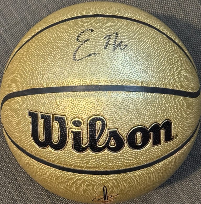 Evan Mobley Signed Autographed Cleveland Cavaliers Gold Logo Basketball JSA COA