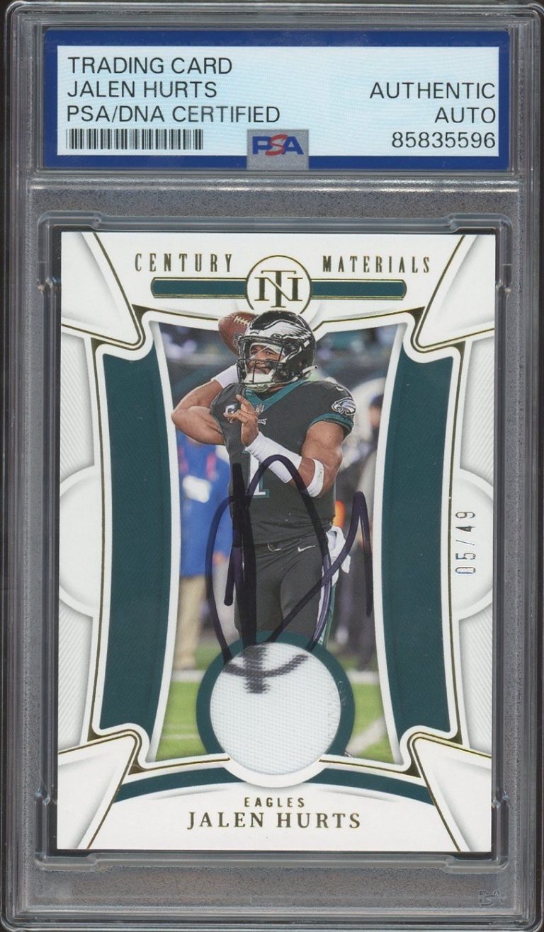 2022 National Treasures Jalen Hurts Century Materials /49 PSA/DNA AUTO EAGLES