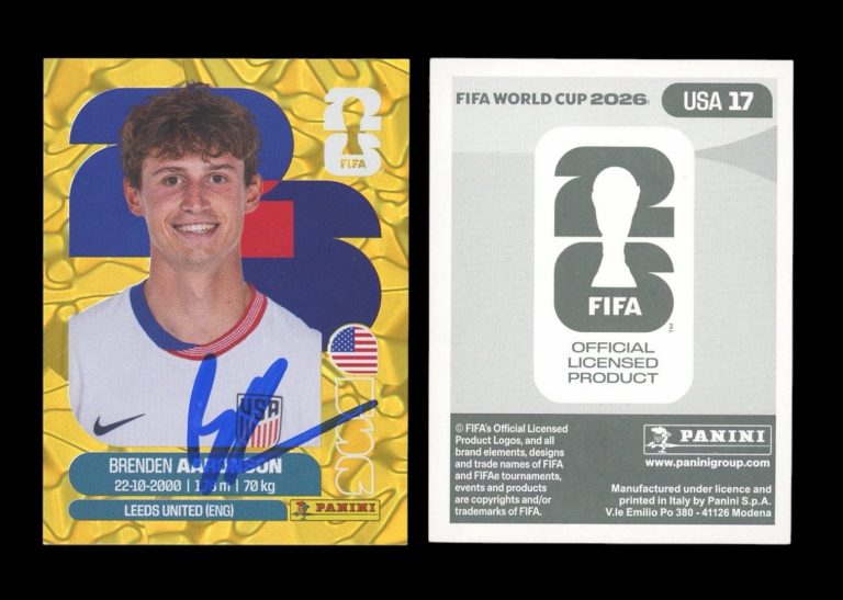 2026 Panini World Cup Brenden Aaronson Signed Gold Crumple Sticker AUTO RC USMNT