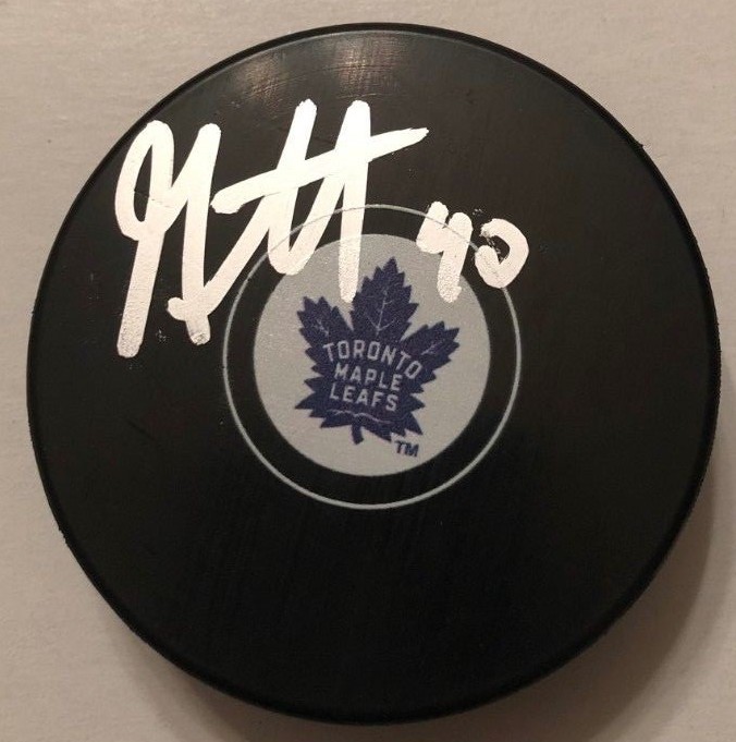 GARRETT SPARKS SIGNED TORONTO MAPLE LEAFS PUCK W/CASE COA