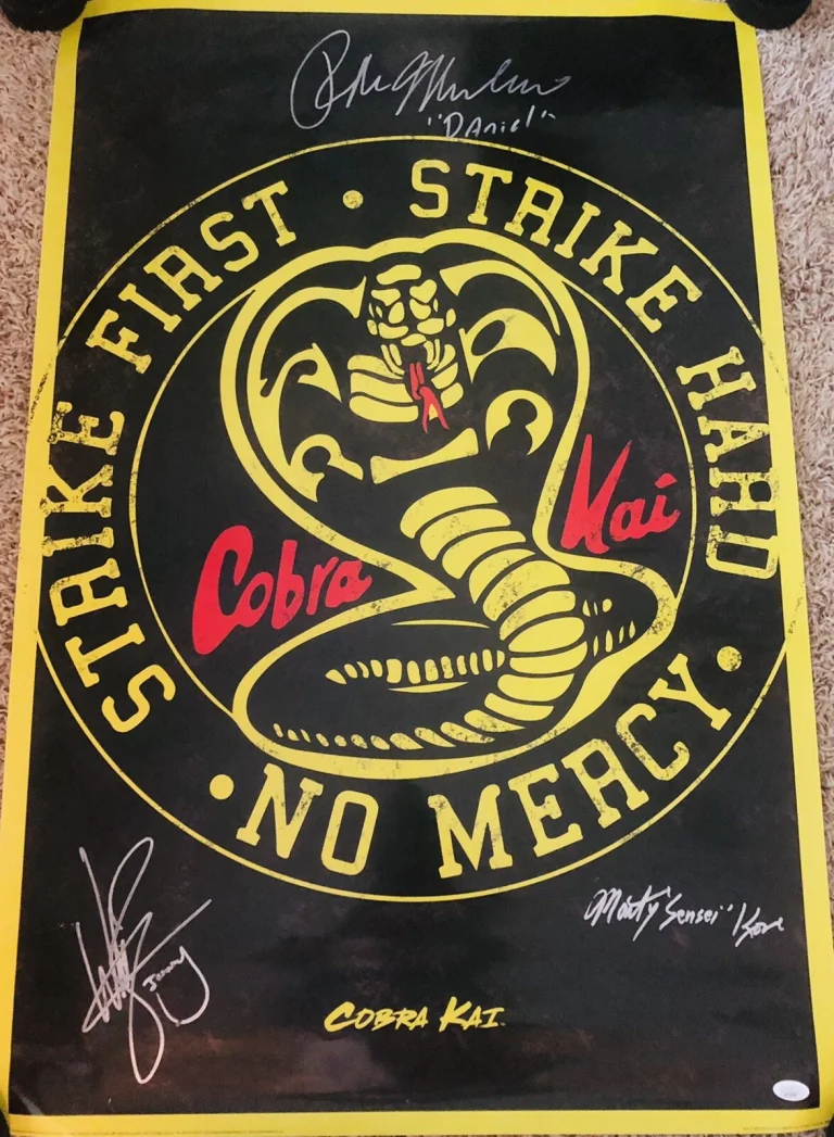 RALPH MACCHIO WILLIAM ZABKA MARTIN KOVE SIGNED COBRA KAI SHOW 24X36 POSTER JSA