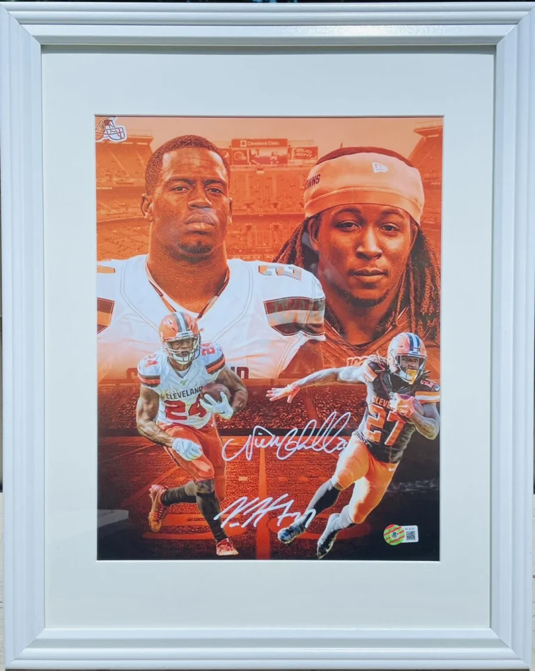 Browns NICK CHUBB & KAREEM HUNT Signed Autographed Framed Football Photo BAS